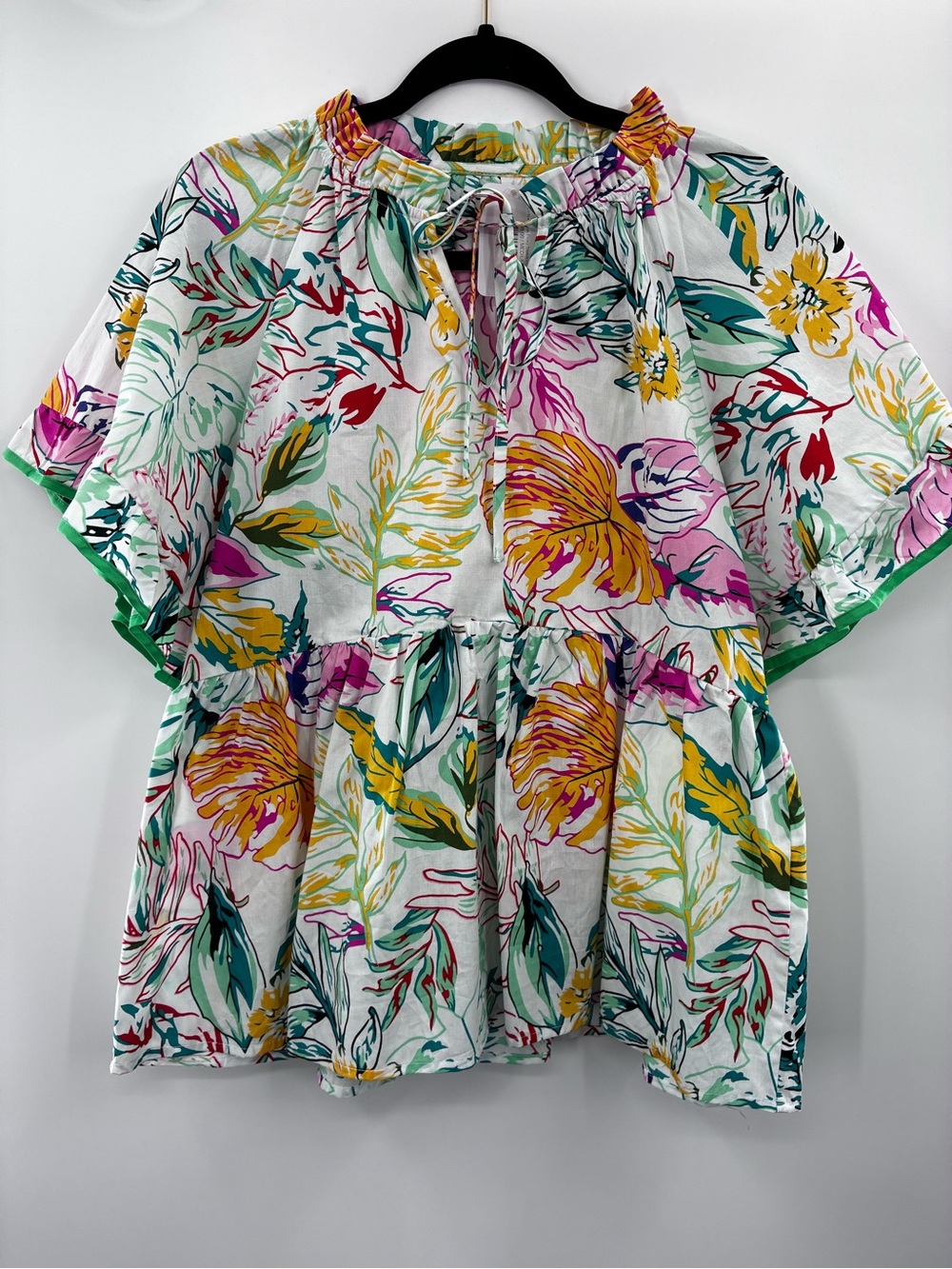 Women’s Floral Peasant Top - White with Yellow & Pink Floral Size Medium NwT